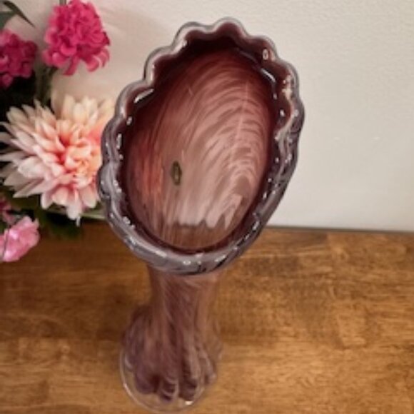 Vintage‎ Amethyst Hand Blown Glass Swing Vase Ruffled Top Purple Art Glass Decor - Picture 4 of 6